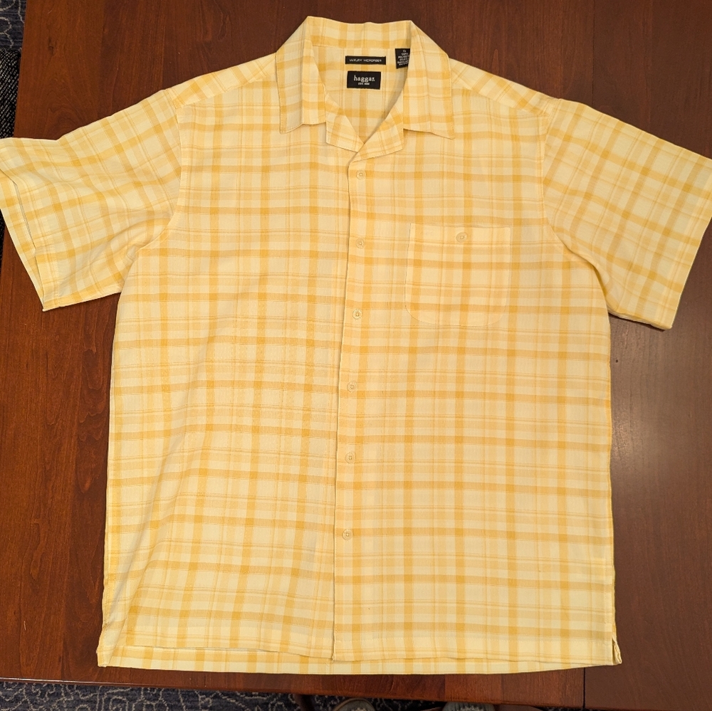 Haggar Luxury Microfiber Mens Casual Short Sleeve Button Down, Size XL